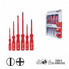 Wiha Classic Electric Slotted/ Phillips Screwdriver Set - Individually Tested Protective Insulation 1,000 V AC, VDE and GS Tested - 6 pcs - 00815